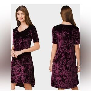 Westport 1962 Purple Crushed Velvet Short Sleeve Crew Neck Swing Dress XS P 👍